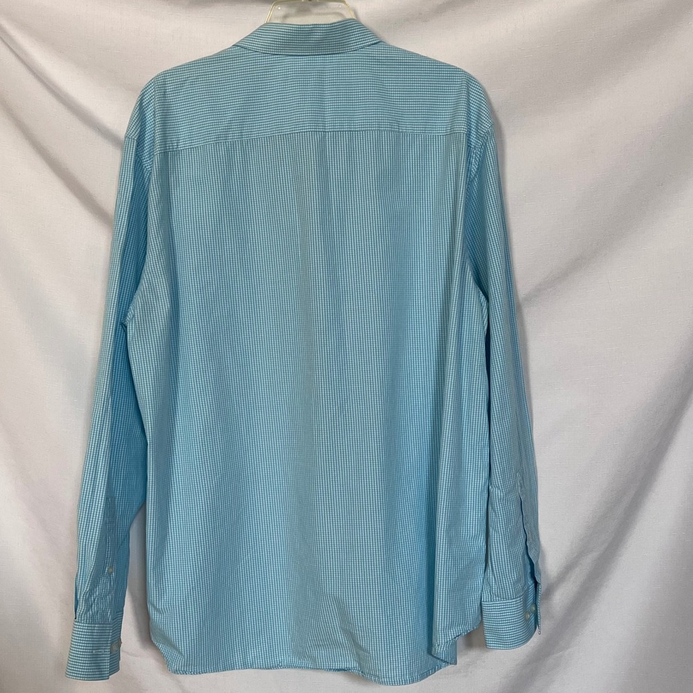 Calvin Klein Mens XL Lt Blue aqua check Button Down Shirt Long Sleeve Cotton - Picture 6 of 13